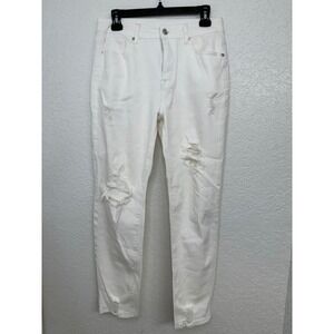 White Distressed Jeans Medium M Ripped Knee Slim‎ Fit Denim Casual